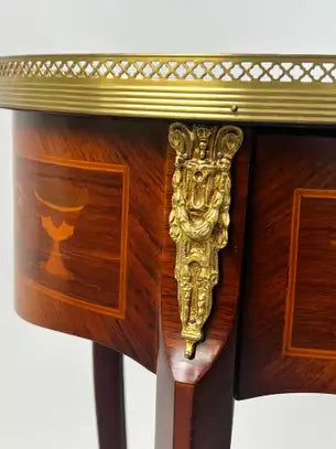 French Baroque Revival Style Oval Marquetry Side or End Table with Ormolu Accent