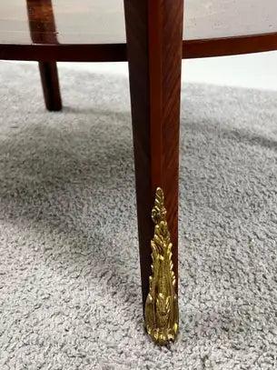 French Baroque Revival Style Oval Marquetry Side or End Table with Ormolu Accent