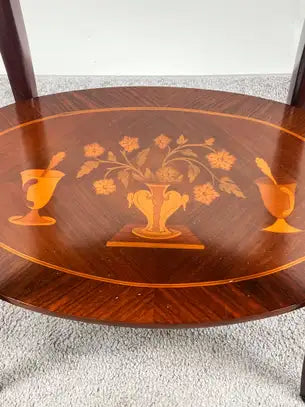 French Baroque Revival Style Oval Marquetry Side or End Table with Ormolu Accent
