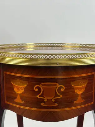 French Baroque Revival Style Oval Marquetry Side or End Table with Ormolu Accent