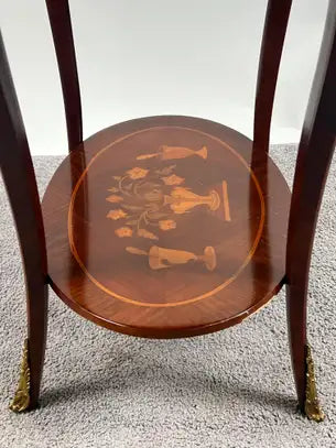 French Baroque Revival Style Oval Marquetry Side or End Table with Ormolu Accent