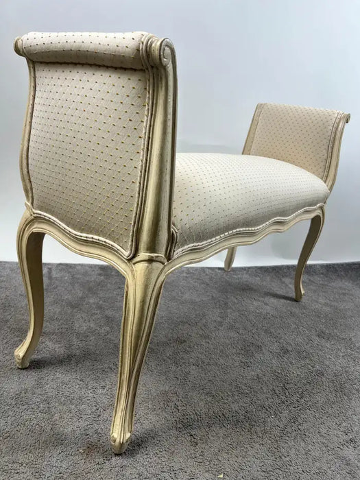 20th C French Louis XV Style Off-White & Beige Upholstered Bench or Window Seat