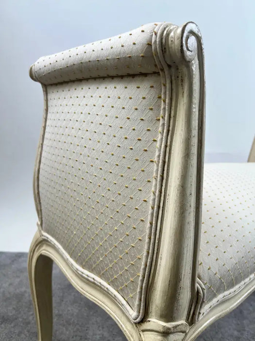 20th C French Louis XV Style Off-White & Beige Upholstered Bench or Window Seat
