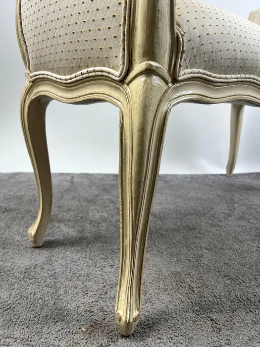 20th C French Louis XV Style Off-White & Beige Upholstered Bench or Window Seat