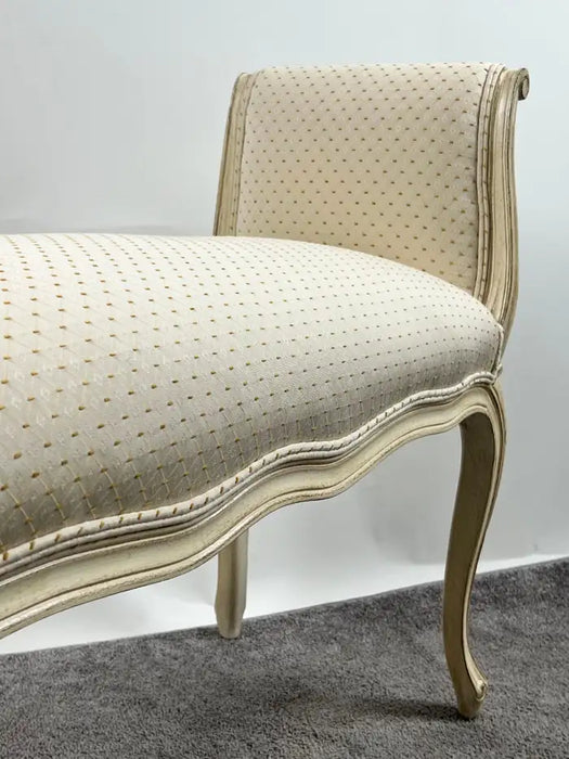 20th C French Louis XV Style Off-White & Beige Upholstered Bench or Window Seat