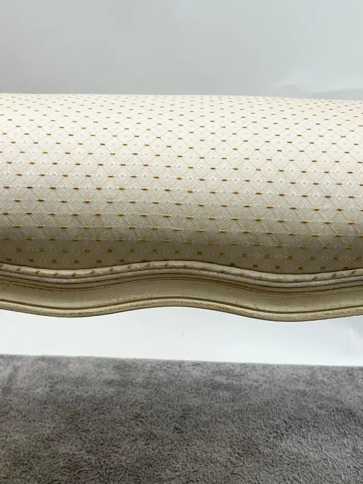 20th C French Louis XV Style Off-White & Beige Upholstered Bench or Window Seat
