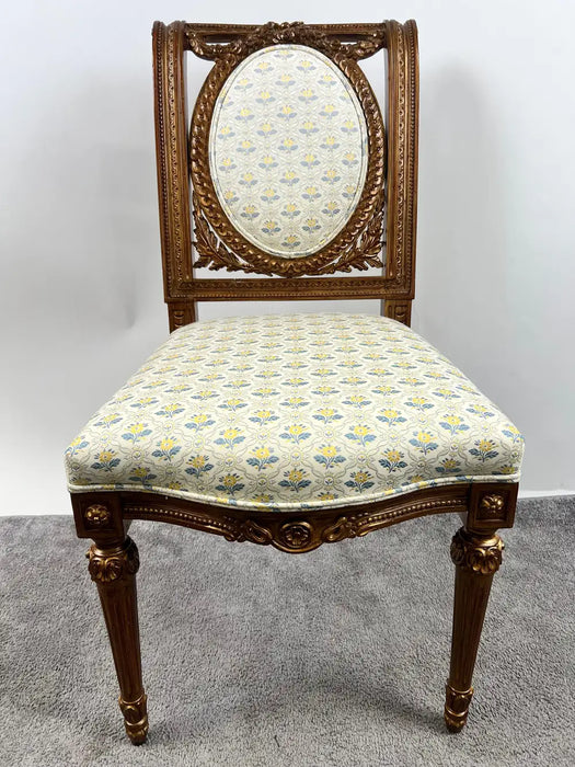 Vintage French Louis XVI Style Oak Side Chairs, Carved Cameo Back, Pair