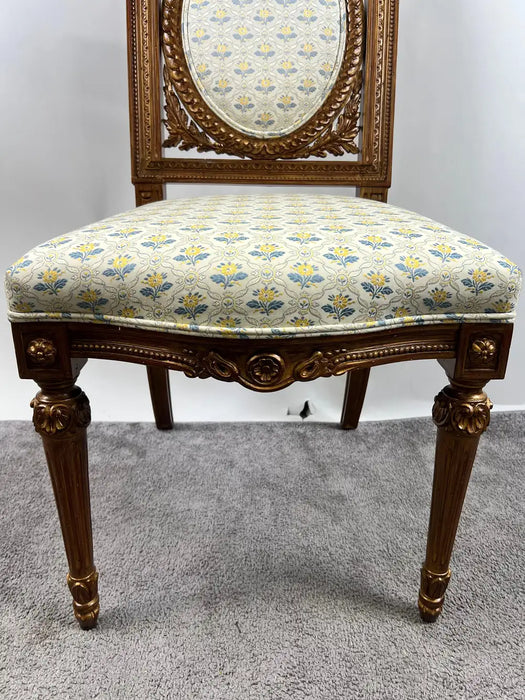 Vintage French Louis XVI Style Oak Side Chairs, Carved Cameo Back, Pair