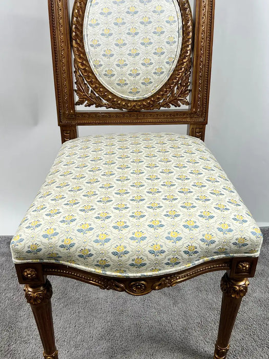 Vintage French Louis XVI Style Oak Side Chairs, Carved Cameo Back, Pair