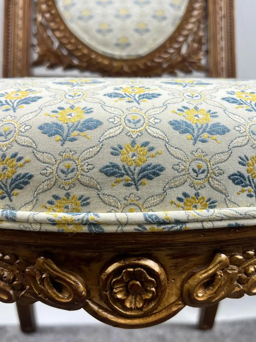 Vintage French Louis XVI Style Oak Side Chairs, Carved Cameo Back, Pair