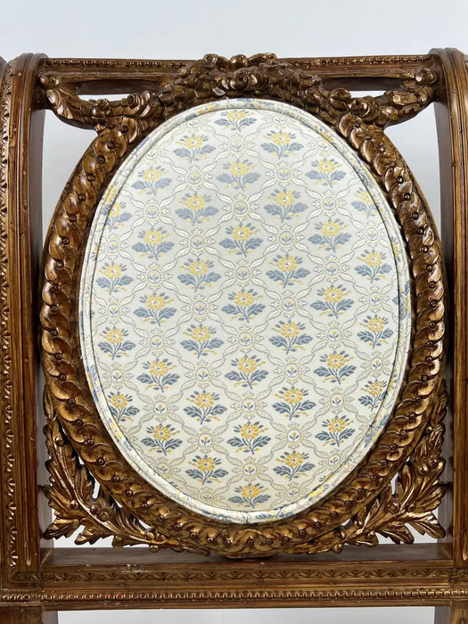Vintage French Louis XVI Style Oak Side Chairs, Carved Cameo Back, Pair