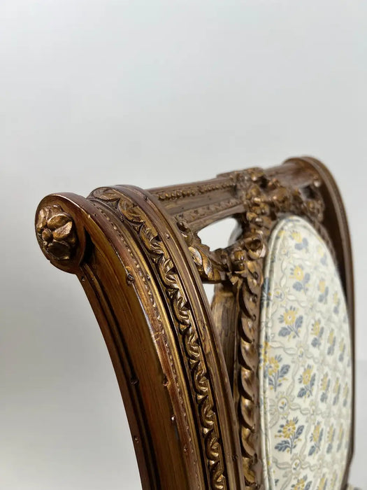 Vintage French Louis XVI Style Oak Side Chairs, Carved Cameo Back, Pair