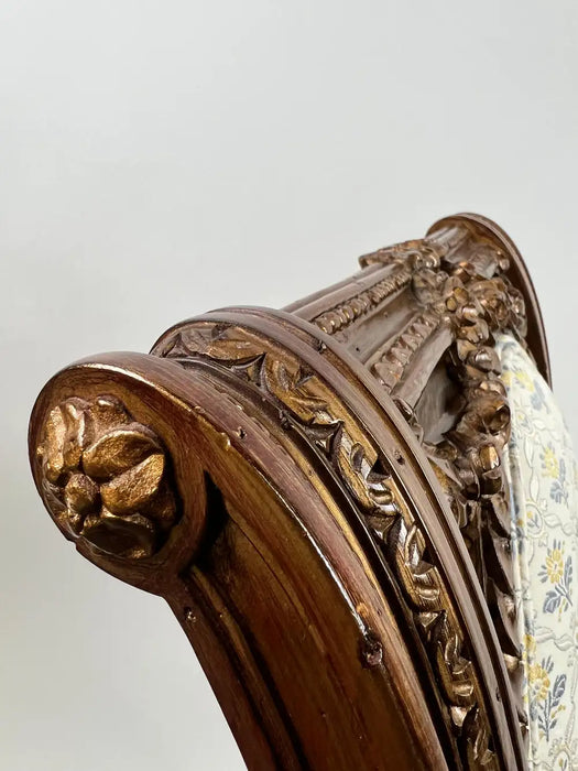Vintage French Louis XVI Style Oak Side Chairs, Carved Cameo Back, Pair