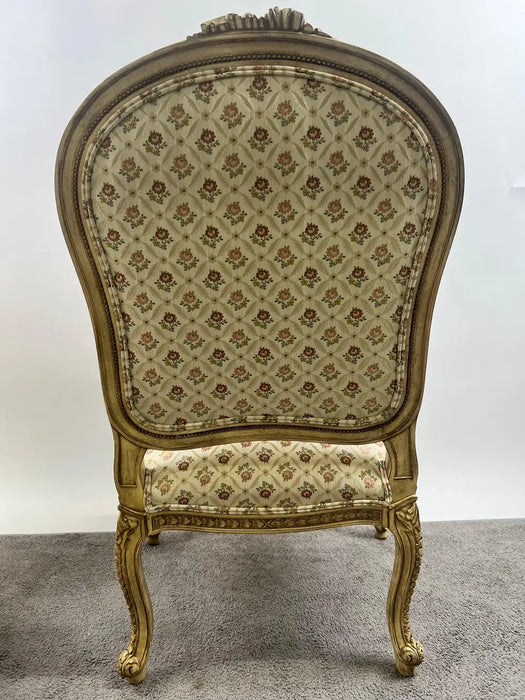French Louis XV Style Bergère Armchair, Painted Frame, Floral Embroidery, a Pair