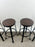 Vintage Industrial Style Round Wood Top Bar Stools w Black Iron Legs, Set of 4