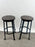 Vintage Industrial Style Round Wood Top Bar Stools w Black Iron Legs, Set of 4