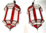 Art Deco Style White Milk and Red Glass Pendant, Lantern or Chandelier, a Pair