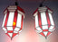 Art Deco Style White Milk and Red Glass Pendant, Lantern or Chandelier, a Pair