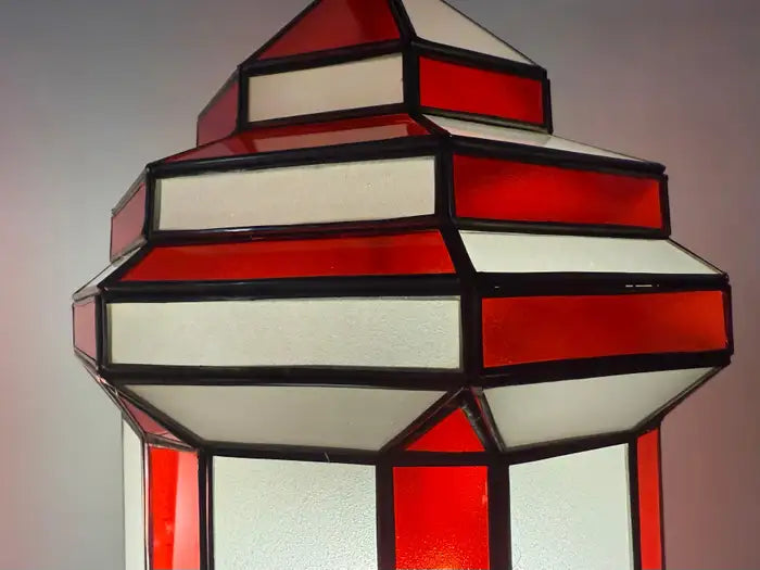 Art Deco Style White Milk and Red Glass Pendant, Lantern or Chandelier, a Pair