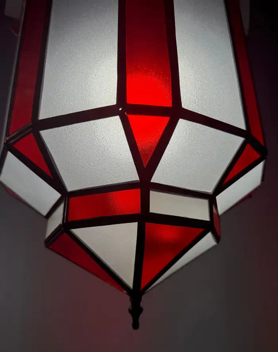 Art Deco Style White Milk and Red Glass Pendant, Lantern or Chandelier, a Pair