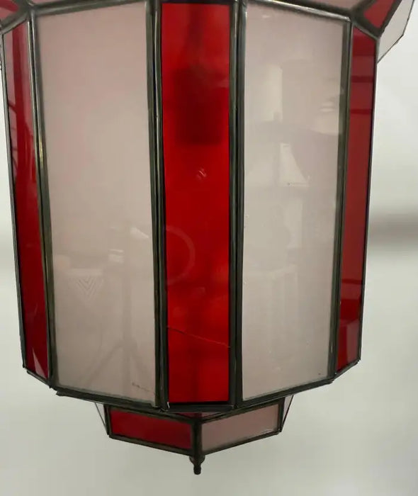 Art Deco Style White Milk and Red Glass Pendant, Lantern or Chandelier, a Pair