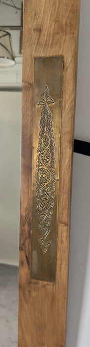 Organic Modern Style Walnut & Brass Filigree Design Wall or Console Mirror