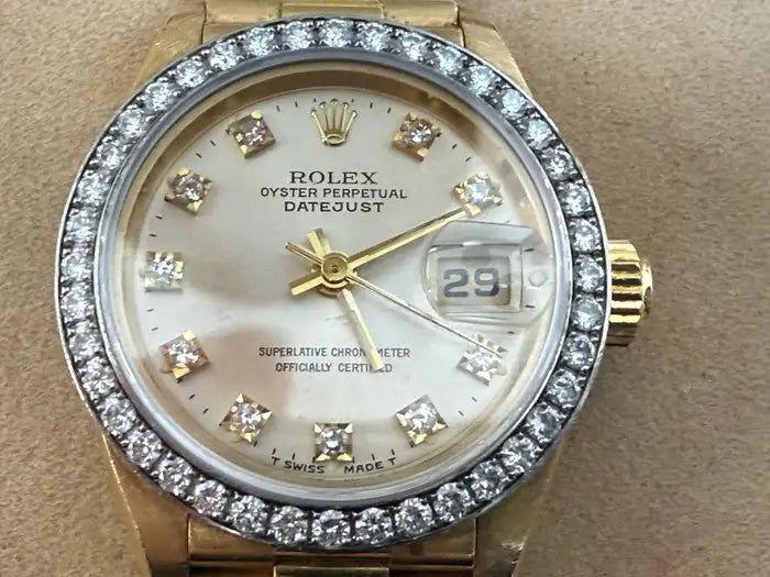 Rolex 69178 Datejust 18k Yellow Gold Diamond Bezel & Dial Ladies 26 mm Watch