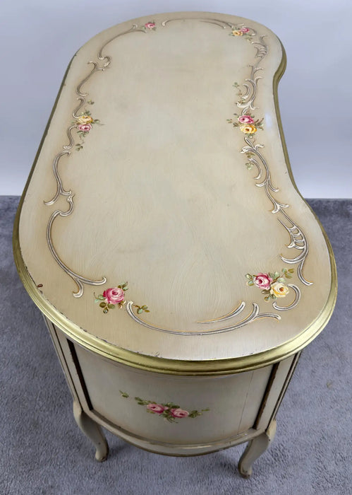 French Provincial Style Kidney Shaped Lady Writing or Vanity Desk with Ottoman