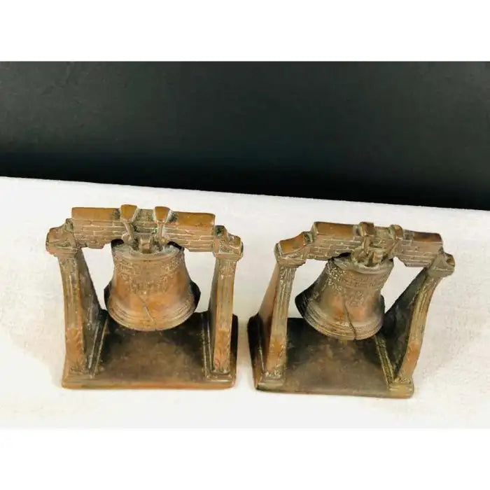 Medieval Antique Cast Bronze Mission Bell Sculpture Bookend, a Pair