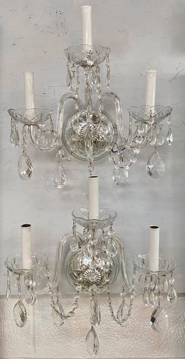 French Hollywood Regency Style Crystal Wall Sconce, a Pair