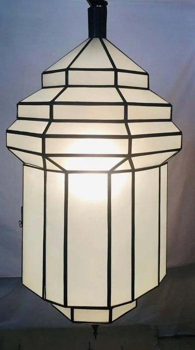 Art Deco White Milk Glass Handmade Chandelier, Pendant, Lantern, a Pair