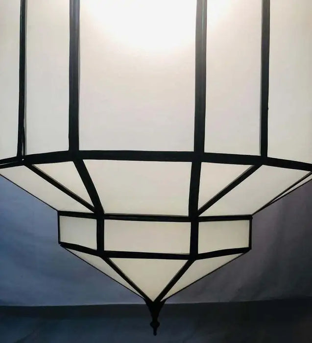 Art Deco White Milk Glass Handmade Chandelier, Pendant, Lantern, a Pair