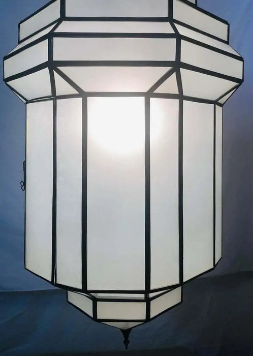 Art Deco White Milk Glass Handmade Chandelier, Pendant, Lantern, a Pair
