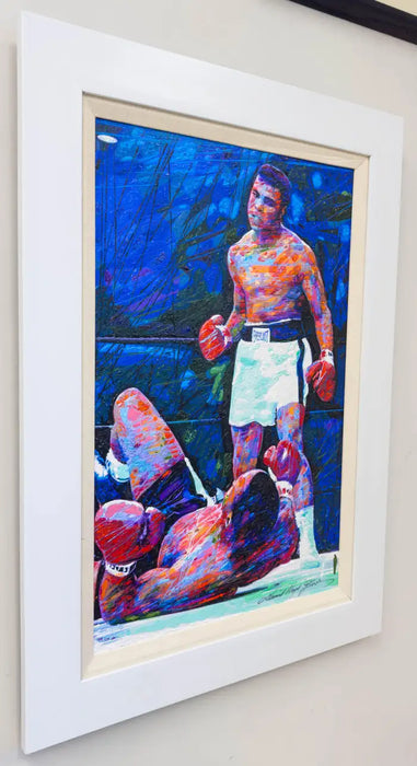 David Lloyd Glover Original Mixed Media Painting of Muhammed Ali vs Sonny Liston 2000's