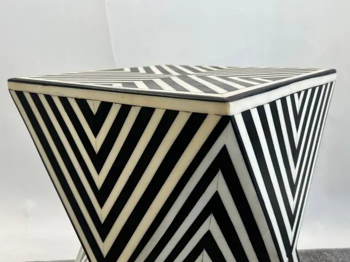 Art Deco Style Black & White Resin Sculptural Side End Table or Stool, a Pair
