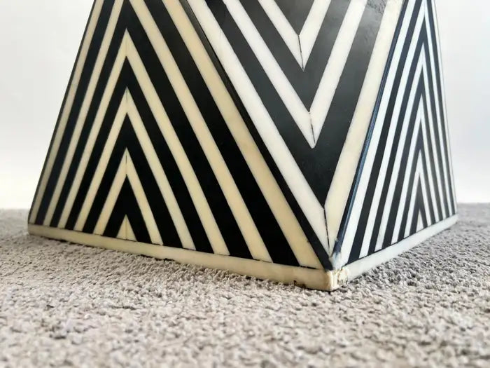 Art Deco Style Black & White Resin Sculptural Side End Table or Stool, a Pair