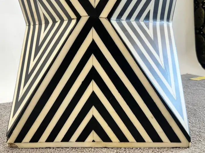 Art Deco Style Black & White Resin Sculptural Side End Table or Stool, a Pair
