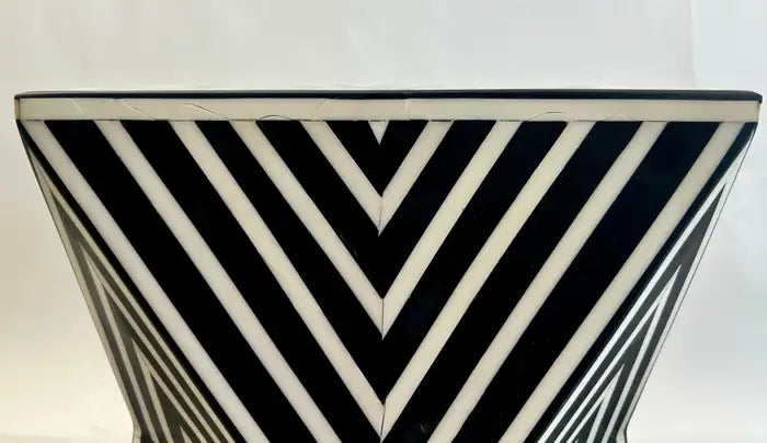 Art Deco Style Black & White Resin Sculptural Side End Table or Stool, a Pair
