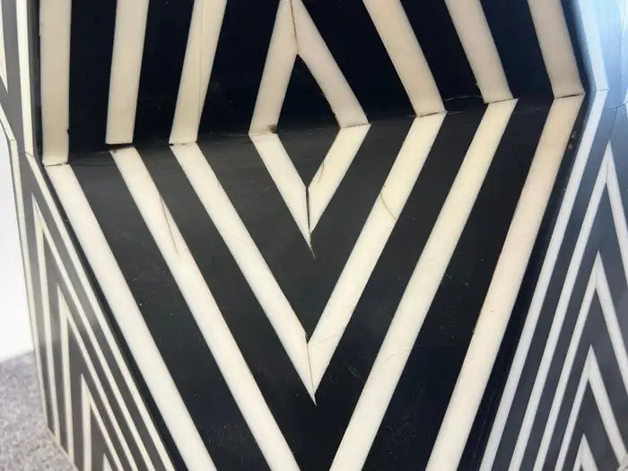 Art Deco Style Black & White Resin Sculptural Side End Table or Stool, a Pair