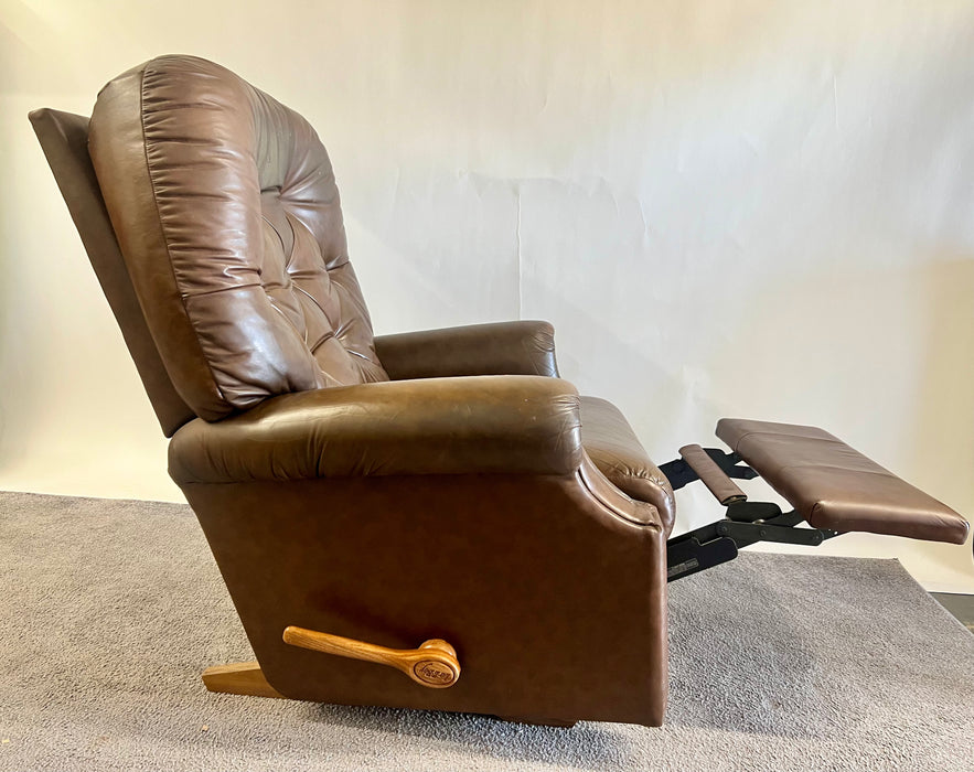 English Chesterfield Style Brown Leather Tufted Reclining & Rocking Club Chair