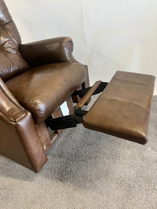 English Chesterfield Style Brown Leather Tufted Reclining & Rocking Club Chair
