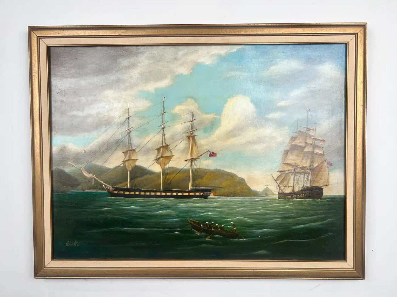 Paul R. Hee Maritime Scene Oil Painting on Canvas Signed and Framed 1950's