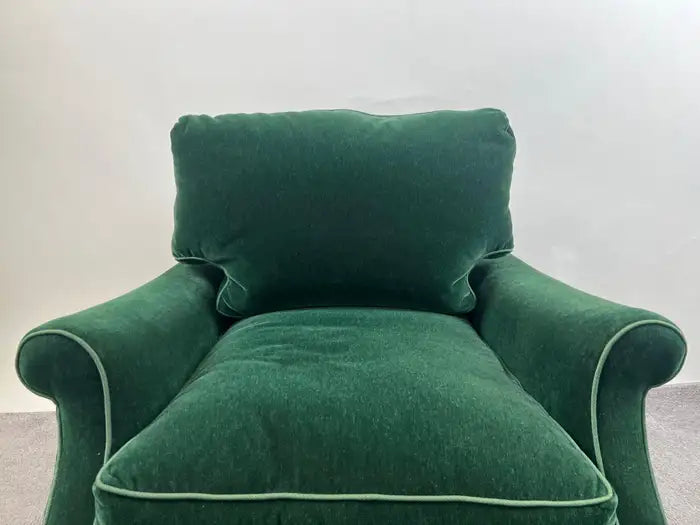 Hollywood Regency Style Custom Overstuffed Emerald Velvet Armchair