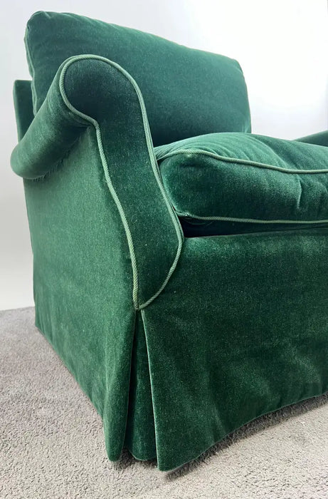 Hollywood Regency Style Custom Overstuffed Emerald Velvet Armchair