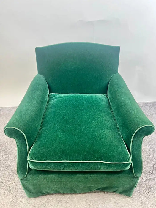 Hollywood Regency Style Custom Overstuffed Emerald Velvet Armchair