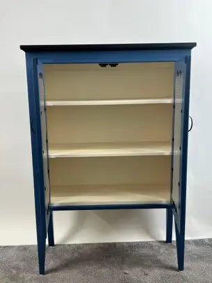 Modern Farmhouse Blue Solid Pin with Silver-Tone Mesh Doors Server or Cabinet