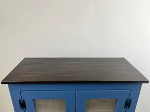 Modern Farmhouse Blue Solid Pin with Silver-Tone Mesh Doors Server or Cabinet