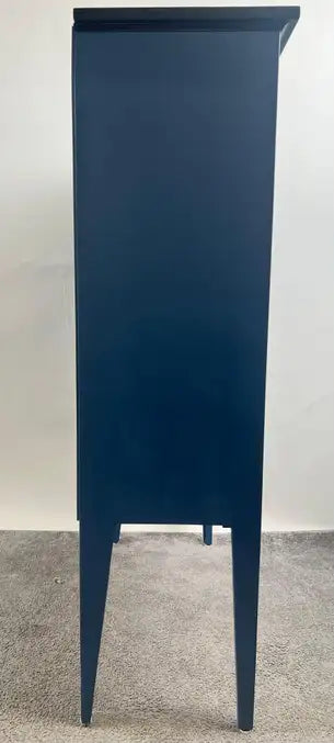 Modern Farmhouse Blue Solid Pin with Silver-Tone Mesh Doors Server or Cabinet