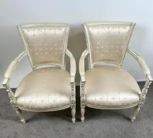 French Academic Revival Louis XVI Style Off-White Painted Chair C 1930's, a Pair