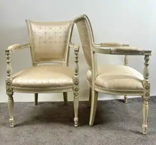 French Academic Revival Louis XVI Style Off-White Painted Chair C 1930's, a Pair